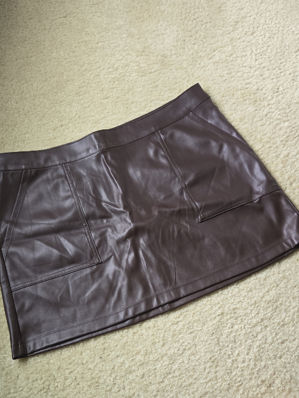 Faux Leather Mini Skirt in Deep Brown